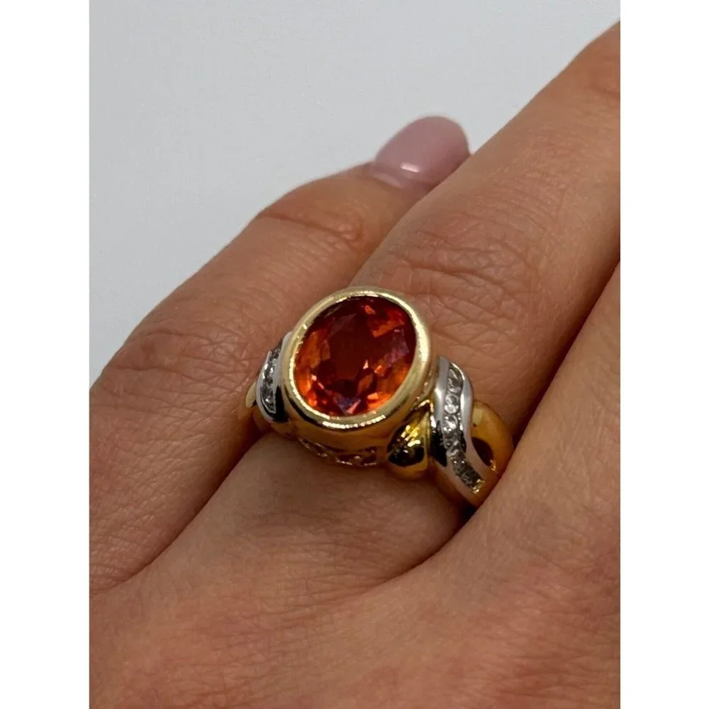 925 STERLING SILVER GOLD PLATED CZ RING SIZE 6